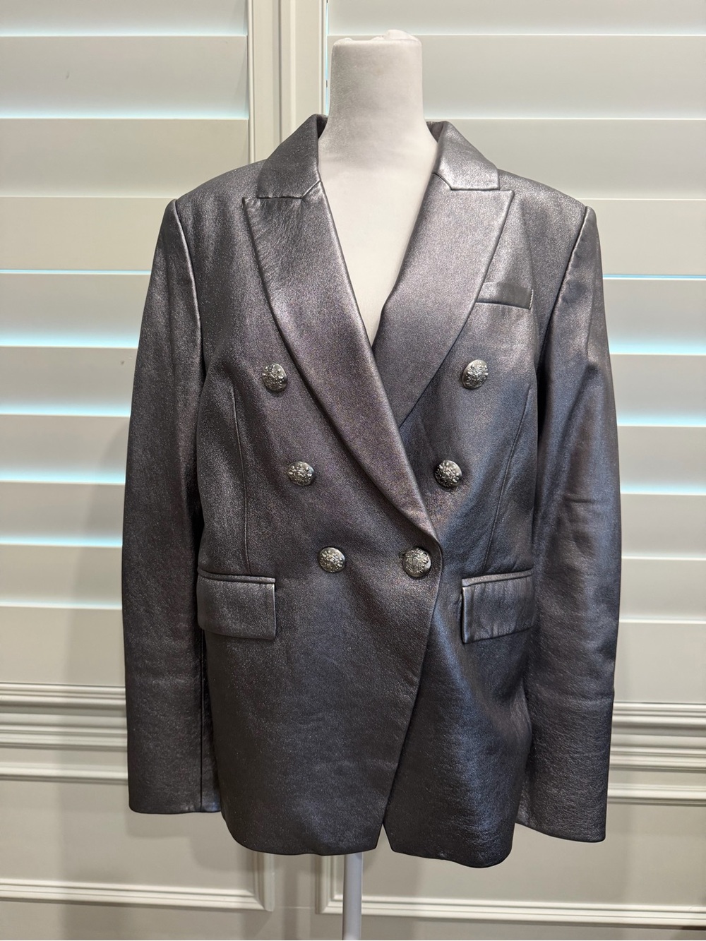 Veronica Beard Metallic Silver Double-Breasted Blazer